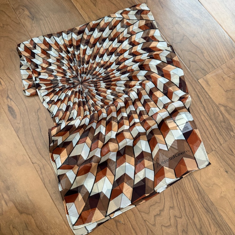Roberta di Camerino Silk Scarf Brown Abstract Geometric Print Made in Italy